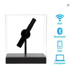 HOLOGRAM 3D VENTILATOR PROJECTOR CP20 18CM VIERKANT IN TRANSPARANTE COVER, OPLAADBAAR HOLOGRAM 3D VENTILATOR PROJECTOR CP20 18CM VIERKANT IN TRANSPARANTE COVER, OPLAADBAAR